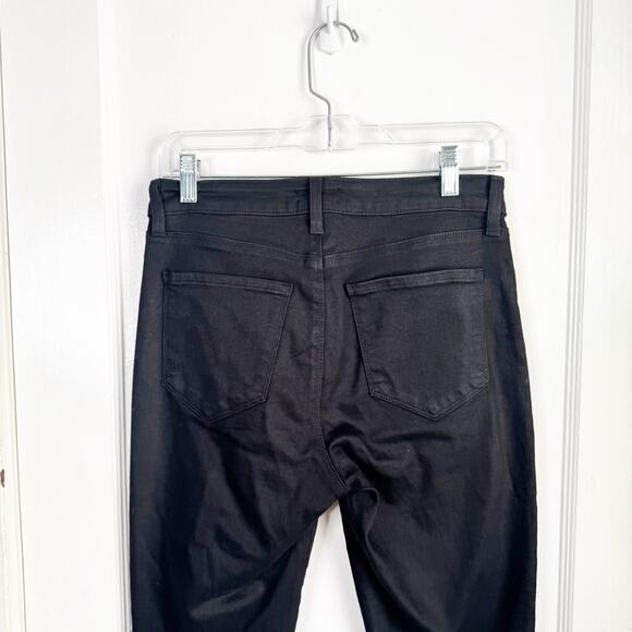 L’AGENCE Sabine Skinny High Waisted Coated Cropped Jeans Noir Ankle Zipper 28 - Picture 11 of 15